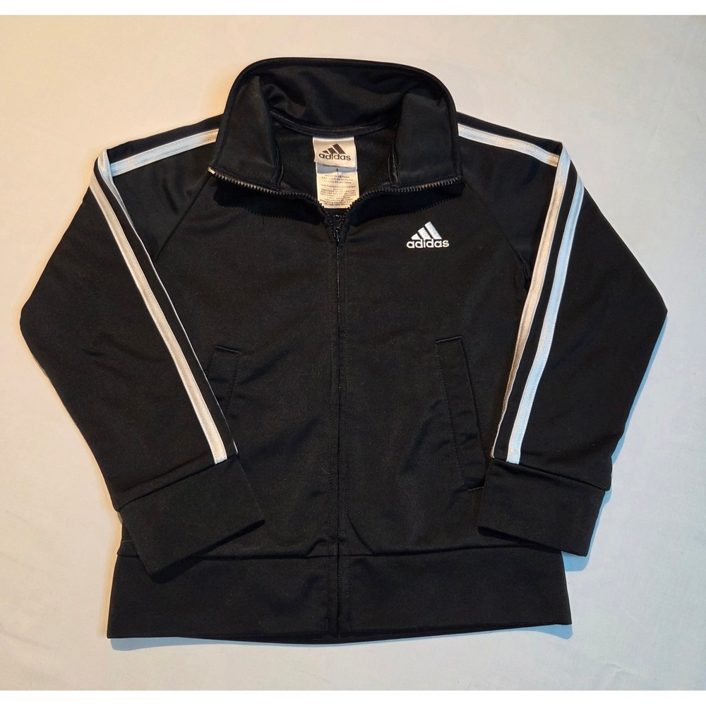 Adidas Kids Track Jacket Black White 3-Stripe Full Zip Size 4 Sportswear